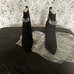 Black Ankle Boots with Silver Accents